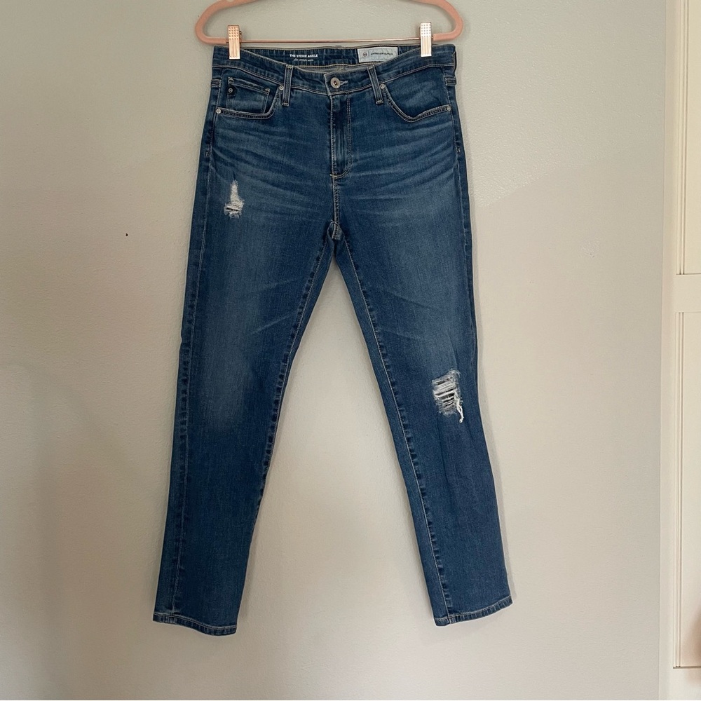 Anthropologie | AG Stevie Ankle Slim Straight Distressed Jeans 30 Regular
